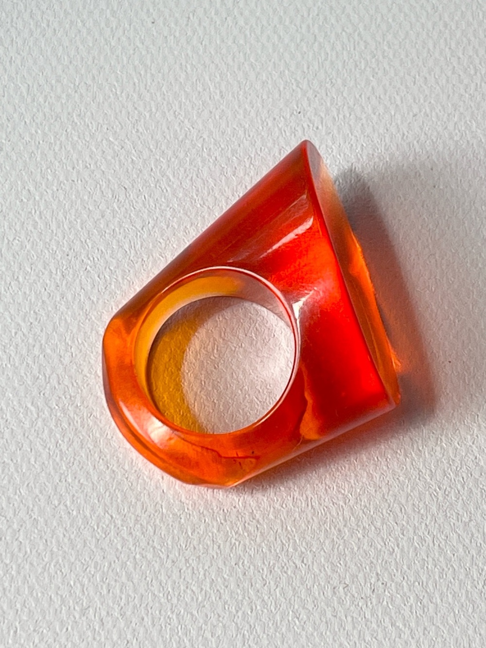 Vintage Lucite Ring Chunky Oval Slanted Orange Statement Unisex Acrylic Jewelry